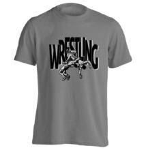 Gyerek póló - Nagy fekete wrestling felirattal dobós mintával - szürke pólón