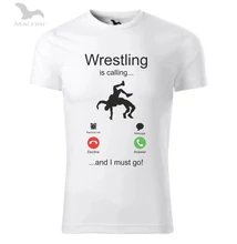 Férfi technikai póló - wrestling is calling.. - fehér, fekete (piros, zöld)