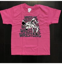 Gyerek póló - Wrestling hatsoros felirattal dobós mintával - sötét rózsaszín pólón