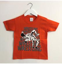 Gyerek póló - Wrestling hatsoros felirattal dobós mintával - narancssárga pólón