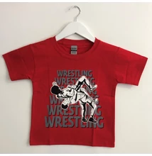 Gyerek póló - Wrestling hatsoros felirattal dobós mintával - piros pólón