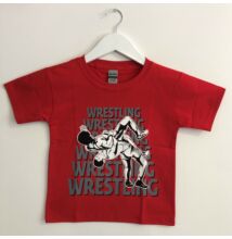 Gyerek póló - Wrestling hatsoros felirattal dobós mintával - piros pólón