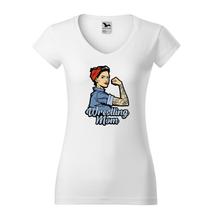 Női póló - Wrestling Mom - fehér, kék