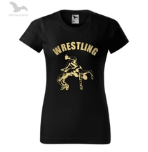 Női póló - Wrestling dobós arany mintával - fekete pólón
