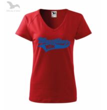 Női karcsúsított póló-piros-kék