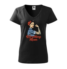 Női póló - Wrestling mom inges mintával - fekete pólón