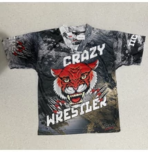 Férfi V nyakú technikai póló (rashguard) - piros tigrises mintával - szürkés pólón
