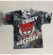 Férfi V nyakú technikai póló (rashguard) - piros tigrises mintával - szürkés pólón