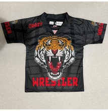 Férfi Vnyakú technikai póló (rashguard) - Tigrises mintával - szürkés pólón