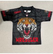 Férfi Vnyakú technikai póló (rashguard) - Tigrises mintával - szürkés pólón