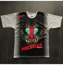 Férfi technikai póló (rashguard) - Pávián mintával - szürke hátú pólón