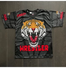 Férfi, gyerek technikai póló (rashguard) - tigrises mintával - fekete pólón