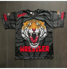 Férfi, gyerek technikai póló (rashguard) - tigrises mintával - fekete pólón