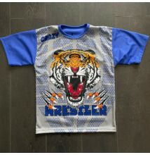 Férfi, gyerek technikai póló (rashguard) - tigrises mintával - kék pólón