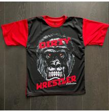 Férfi, gyerek technikai póló (rashguard) - gorillás mintával - piros pólón