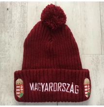 Téli bojtos kötött sapka, bordó-magyarország felirattal