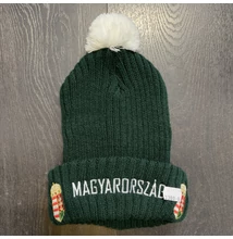 Téli bojtos kötött sötétzöld, fehér Magyarország felirattal