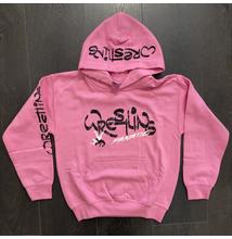 Felnőtt és gyerek kapucnis pulóver, wrestling fanatic-pink