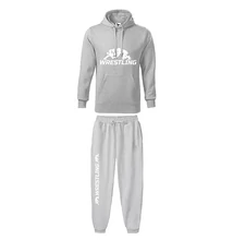 Elöl-hátul mintás pamut melegítőszett-Wrestling-szürke