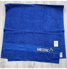 Közepes törölköző (70x140) - Birkózó mintával, Wrestling felirattal - középkék, hímzett