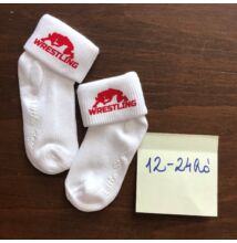 Baba zokni - piros összekapaszkodós mintával - fehér zoknin (12-24hó)