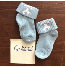 Baba zokni - fehér dobós mintával - világoskék zoknin (6-12hó)