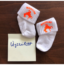 Baba zokni - neon narancssárga dobós mintával - fehér zoknin (újszülött)