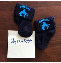 Baba zokni - világoskék dobós mintával - sötétkék zoknin (újszülött)
