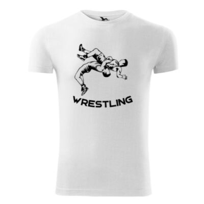Férfi póló - Wrestling dobós minta - fehér, fekete