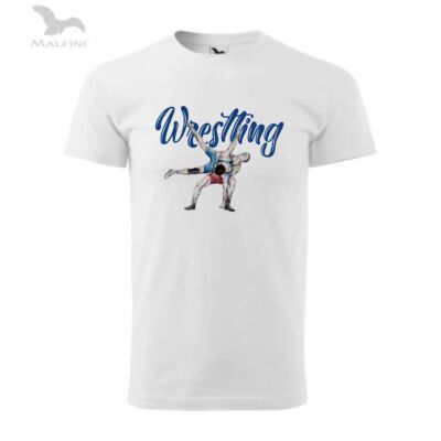 Férfi technikai póló - wrestling rajzolt mintával - fehér, színes