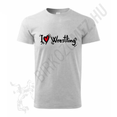 Férfi póló - I love Wrestling Szíveskés mintával - szürke pólón