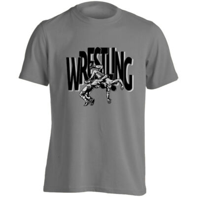 Gyerek póló - Nagy fekete wrestling felirattal dobós mintával - szürke pólón
