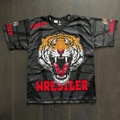 Férfi, gyerek technikai póló (rashguard) - tigrises mintával - fekete pólón
