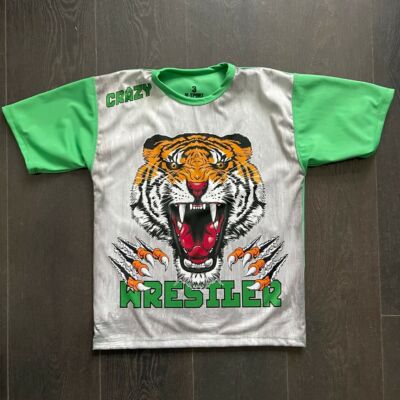 Férfi, gyerek technikai póló (rashguard) - tigrises mintával - zöld pólón