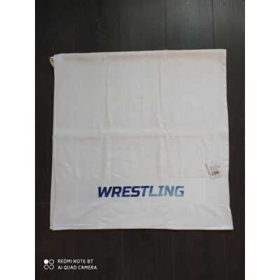 Közepes törölköző (70x140) - Wrestling felirattal - fehér, kék, anyagában nyomott mintával 