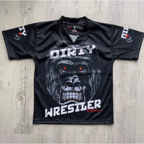 Férfi technikai póló (rashguard) - majmos mintával - fekete pólón