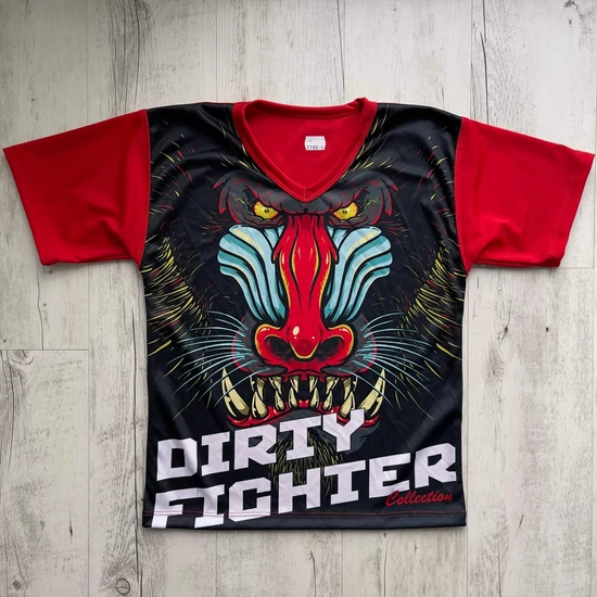 Férfi technikai póló (rashguard) - majmos mintával - piros pólón