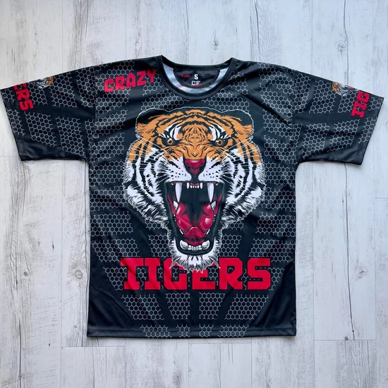 Férfi technikai póló (rashguard) - Tigrises mintával - fekete pólón