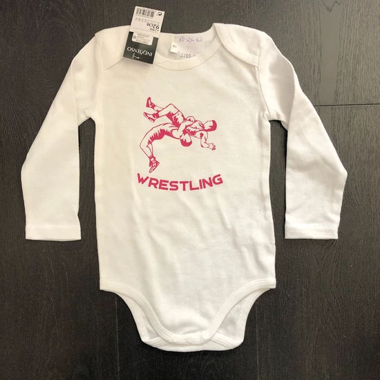 Baba-body, pamut fehér - 18-24 hó - Új dobós mintával - Rózsaszín - Hosszú ujjas