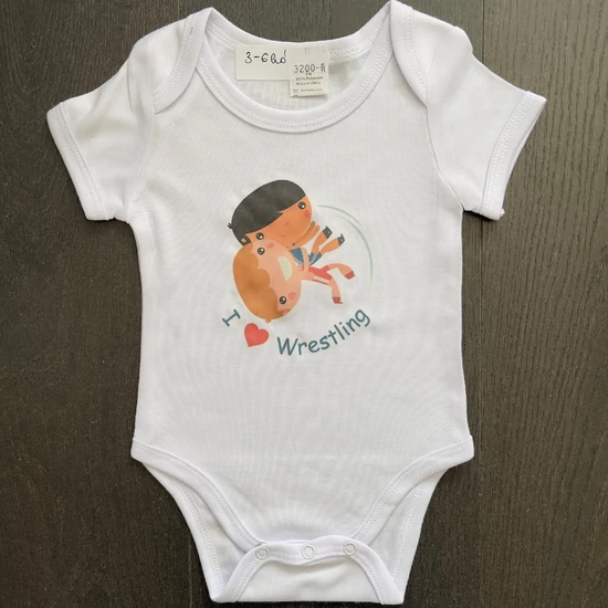 Baba-body, pamut fehér - 3-6 hó - Baba I love wrestling 2 mintával - Színes - Rövid ujjas