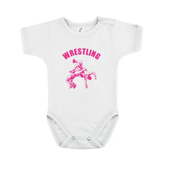 Baba-body, pamut fehér - Dobós - neon pink mintával - KÜLÖNBÖZŐ UJJHOSSZÚSÁGBAN