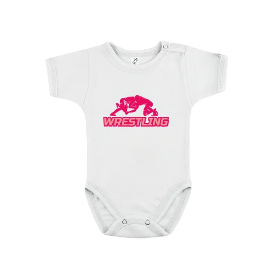 Baba body -  Összekapaszkodós - rózsaszín mintával - fehér rövid ujjas bodyn