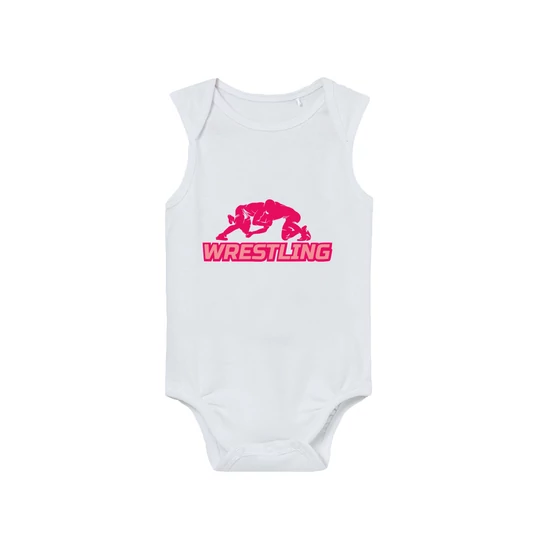 Baba body -  Összekapaszkodós - rózsaszín mintával - fehér ujjatlan bodyn