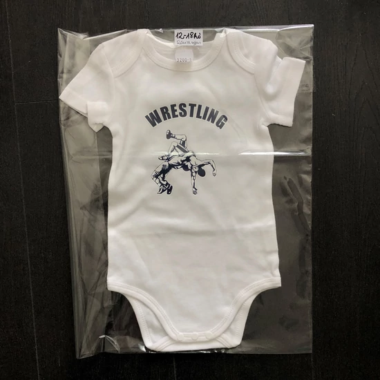 Baba-body, pamut fehér - 12-18 hó - Dobós mintával - Sötétkék - Rövid ujjas