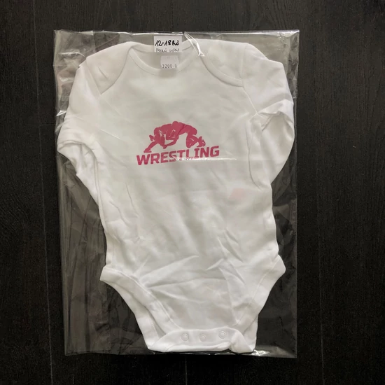 Baba-body, pamut fehér - 12-18 hó - Összekapaszkodós mintával - Neon rózsaszín - Hosszú ujjas Baba-body, pamut fehér - 12-18 hó - Összekapaszkodós mintával - Neon rózsaszín - Hosszú ujjas