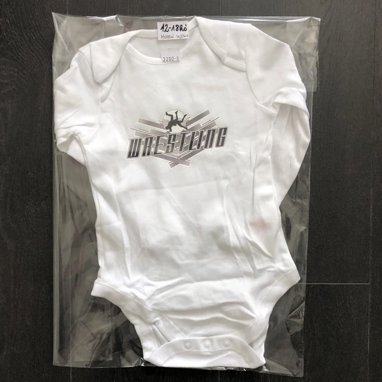 Baba-body, pamut fehér - 12-18 hó - Wrestling sok csíkos mintával - Szürke - Hosszú ujjas