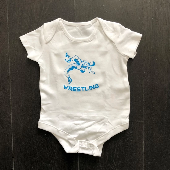 Baba-body, pamut fehér - 9-12 hó - Új dobós mintával - babakék - Rövid ujjas