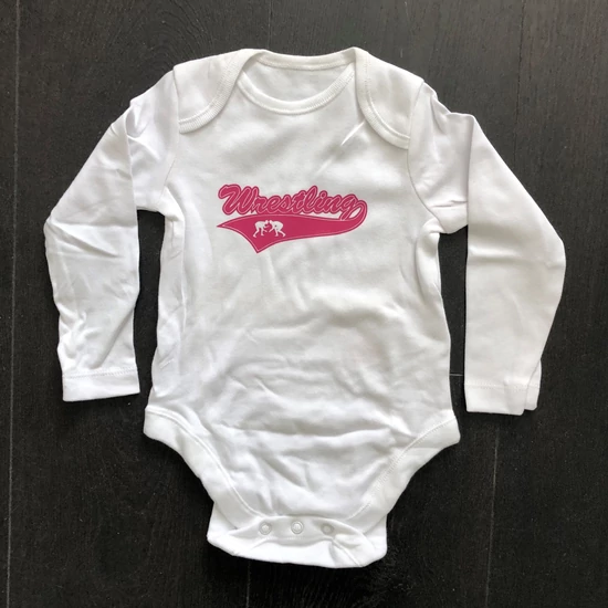 Baba-body, pamut fehér - 9-12 hó - Szalagos mintával - rózsaszín - Hosszú ujjas
