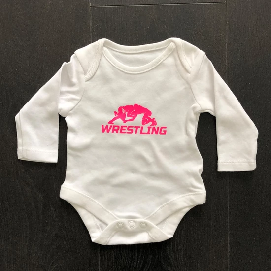 Baba-body, pamut fehér - 0-1 hó - Összekapaszkodós mintával - pink - Hosszú ujjas