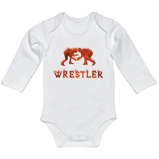 Baba-body, hosszú ujjas, pamut tüzes WRESTLING felirattal